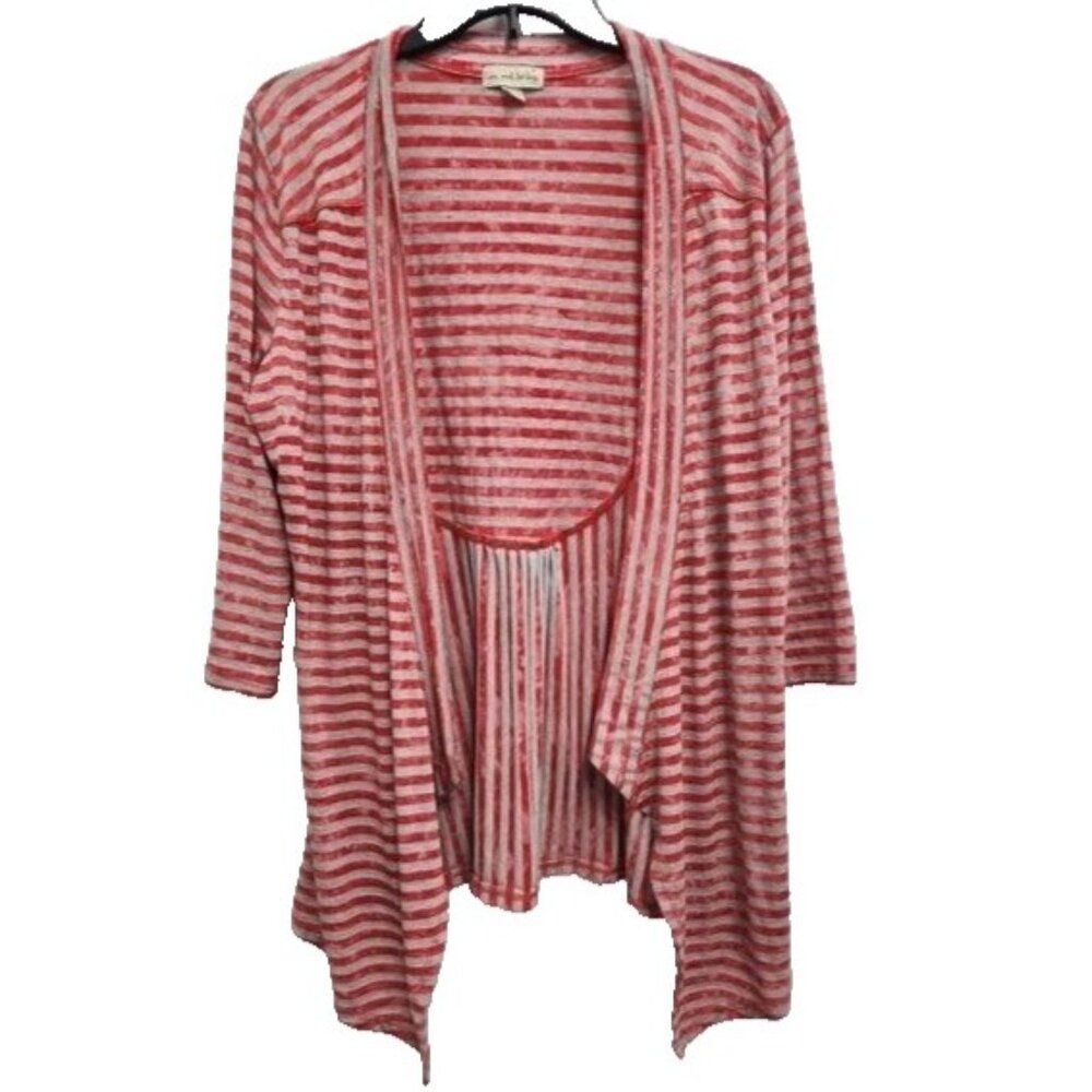 Live And Let Live Womens Cardigan Large Red Gray Striped Tie Dye Open BOHO